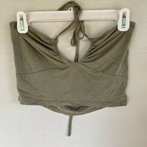 Bear Dance Center Cinched Olive Green Halter Tie Tube Top Size Large